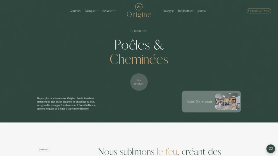Site Origine, poêles et cheminées à Bois-Guillaume — réalisation Dopamine 360